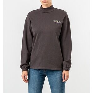 Stussy Benton Terry Long Sleeve Mock Sweatshirt Womens XS Logo Gray‎ Sweater